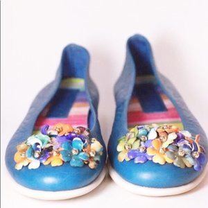 & The Flexx Blue Leather Ballerina Flats